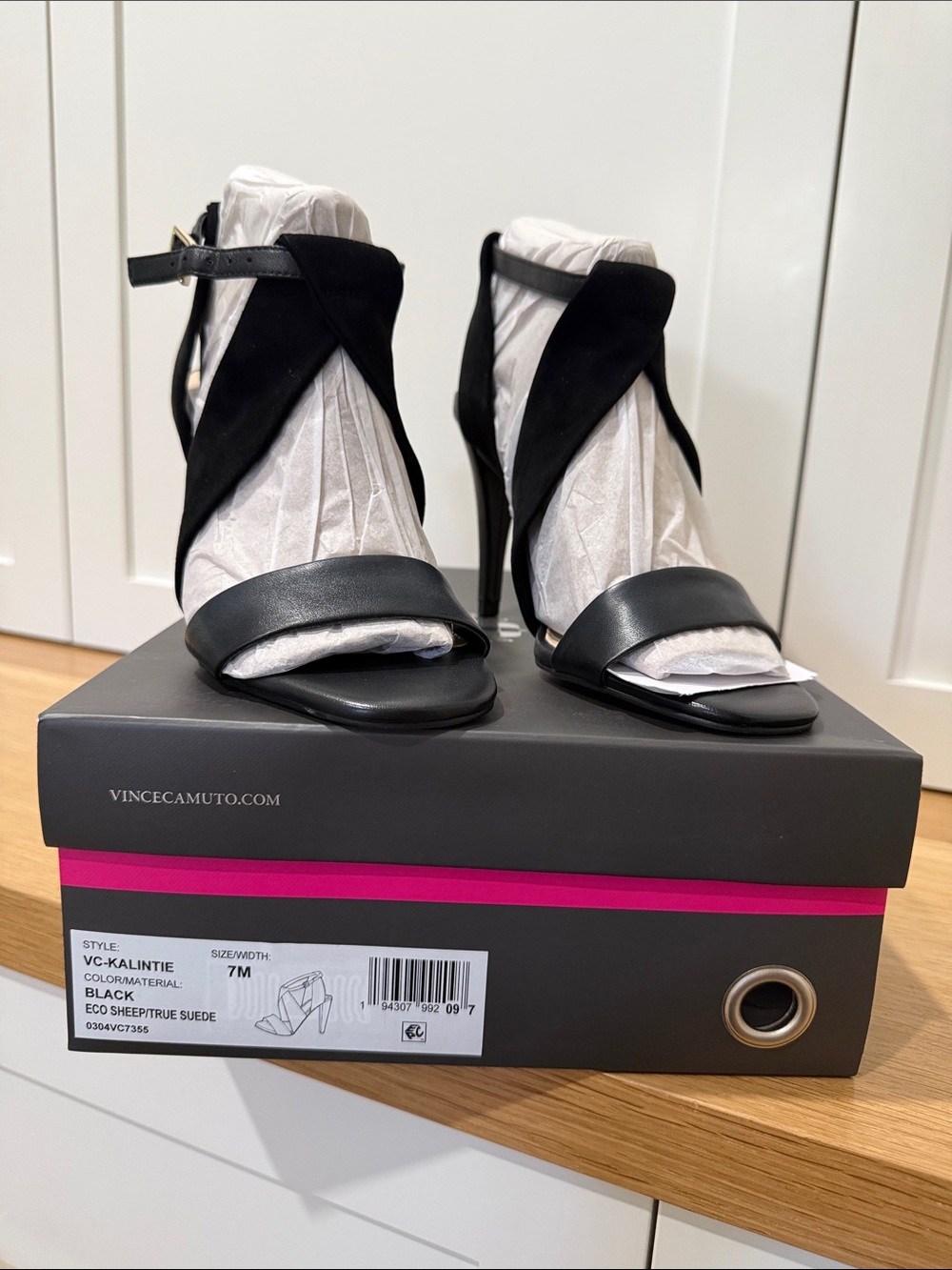 NEW Vince Camuto Black Suede and Leather Wrap High Heel Sandals size 7